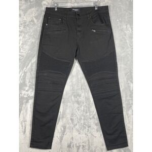 Victorious Black Moto Jeans Men's W34 L32 Slim Fit Biker Style Denim